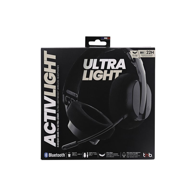 3303170121184-T'nB ACTIVLIGHT - Micro-casque sans fil - jack 3,5mm, USB-A, USB-C - noir-P_405245902_3-5