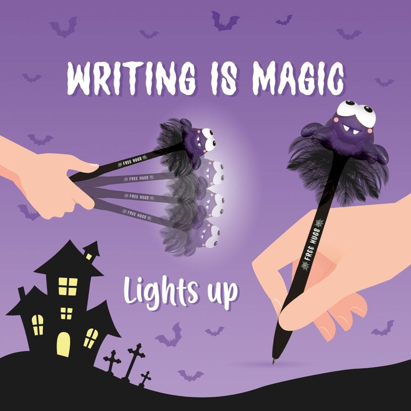8052694039110-Legami - Stylo lumineux à encre gel - Halloween Noir - avec Araignée - Pointe moyenne--1