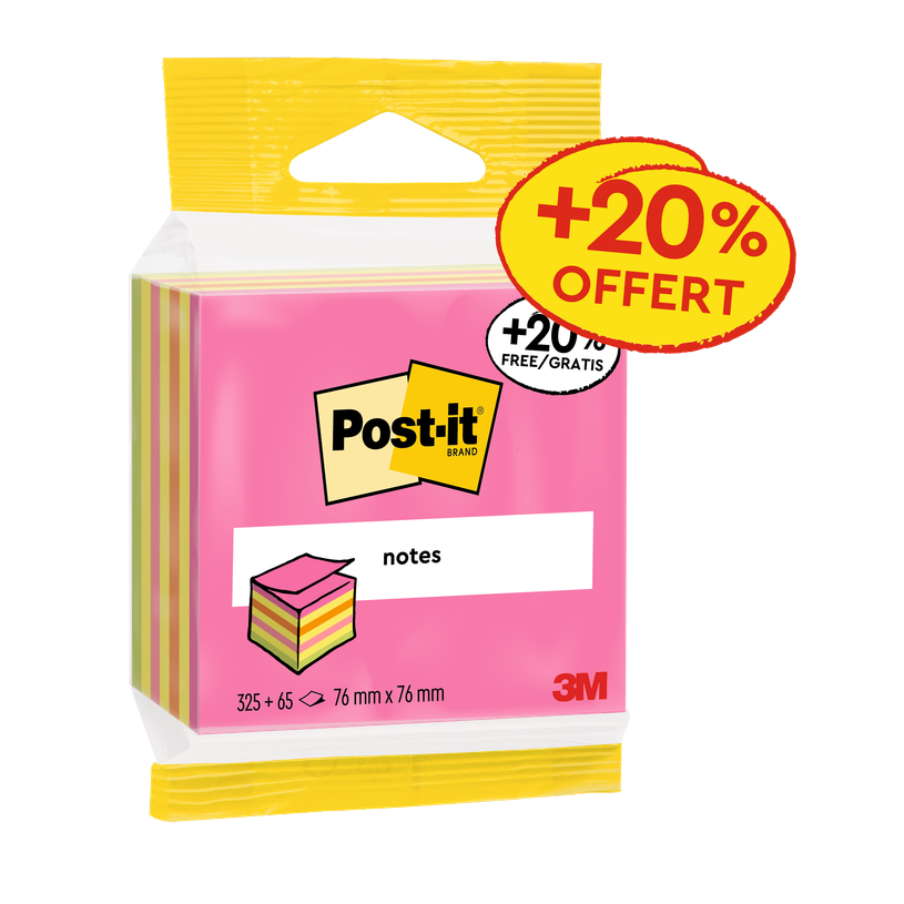 0404052536317- Post-it® - Cube de Notes - 76 mm x 76 mm - 390 Feuilles/Bloc - 100% PEFC - rose--0