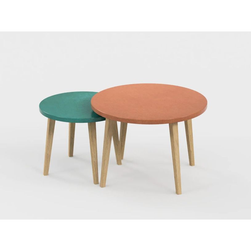 0404052551051-Lot de 2 tables basses - 60X42cm & 45X37cm - Terracotta  et Vert Sauvage--0