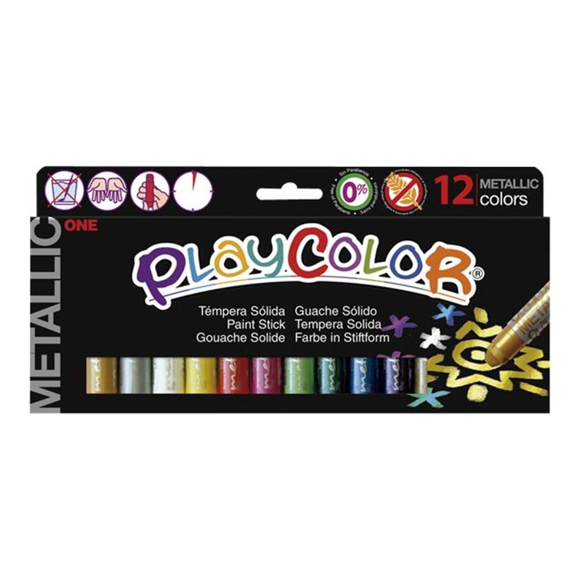 8414213101218-Playcolor One Metallic - Marqueur - gouache - non permanent - pour bois, carton - couleurs métalliques assorties - 10 g -P_500439_2-0