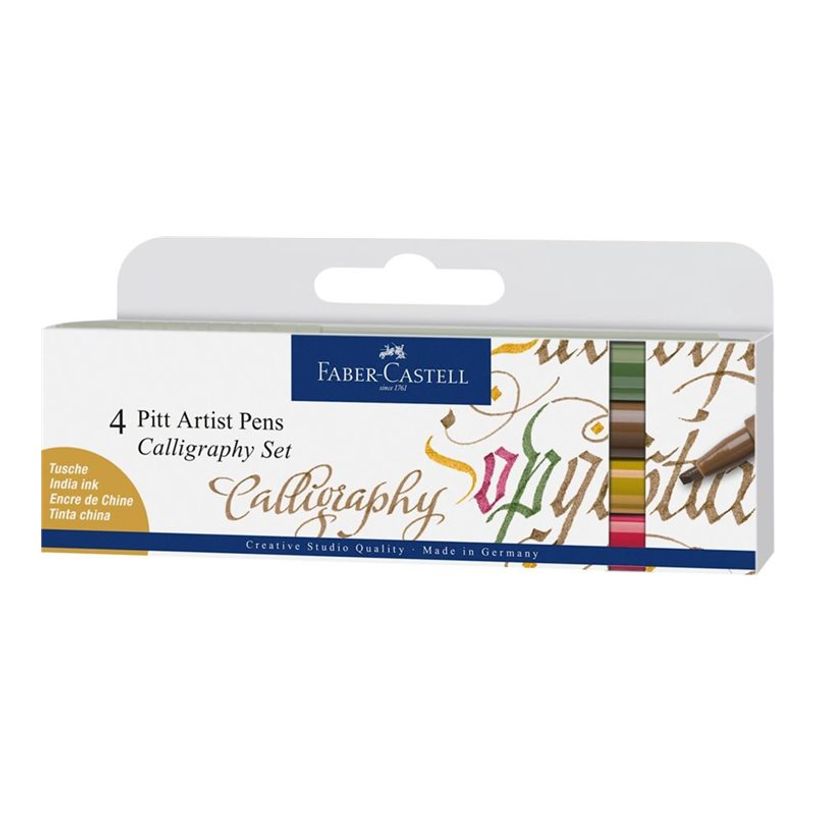 4005401675051-Faber-Castell Calligraphy Set - Pack de 4 marqueurs - permanent - pink carmine, chromium green opaque, nougat, green gol-P_612635_2-0
