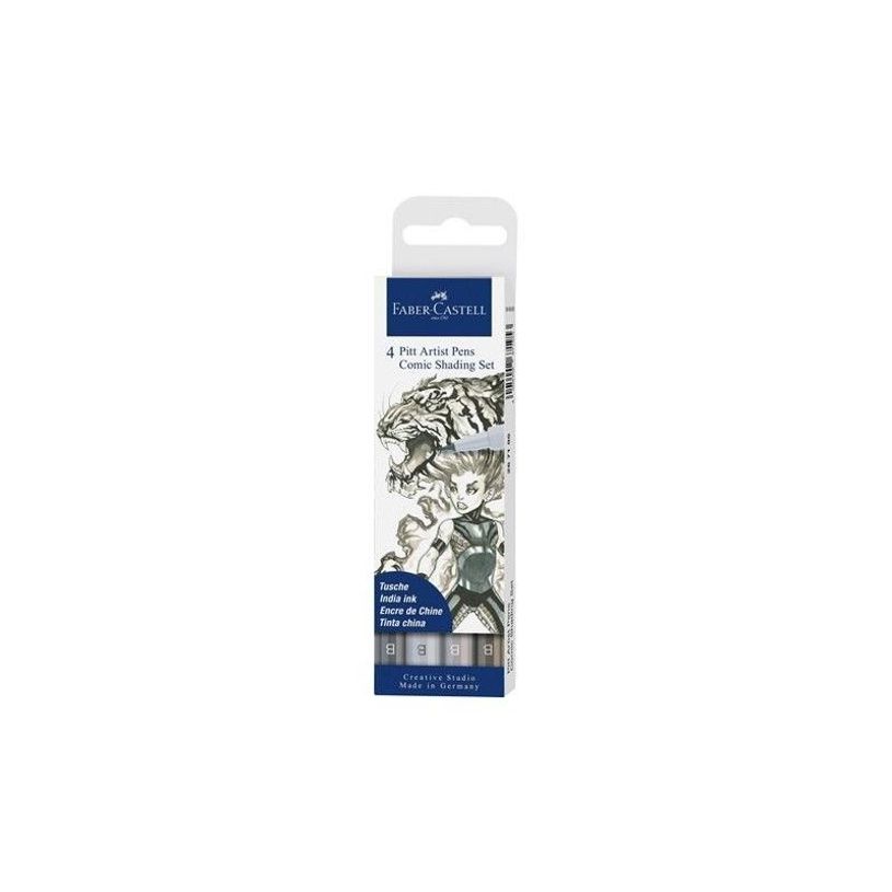 4005402671953-Faber-Castell PITT artist - Ensemble de stylo-brosse et crayon fin - bande dessinée - permanent - gris froid I, gris chaud III, gris chaud IV, gri-P_646908_3-0