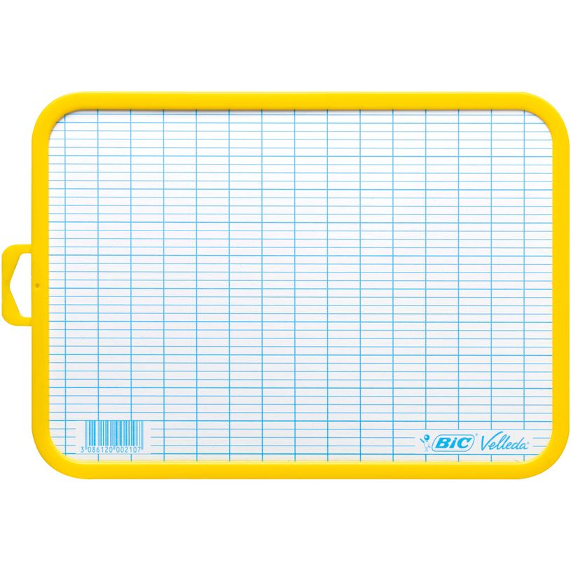 3086120002107-BIC - Ardoise Velleda blanche - 19 x 26 cm - double face grands carreaux (seyes) - cadre jaun-P_746210_1-0