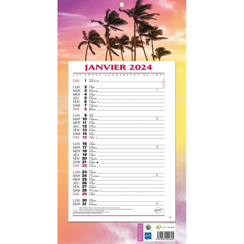 3592930026955-Bouchut 409 Exotique - Calendrier de bloc mensuel à feuillets - 19 x 36 cm-P_79137504_1-0