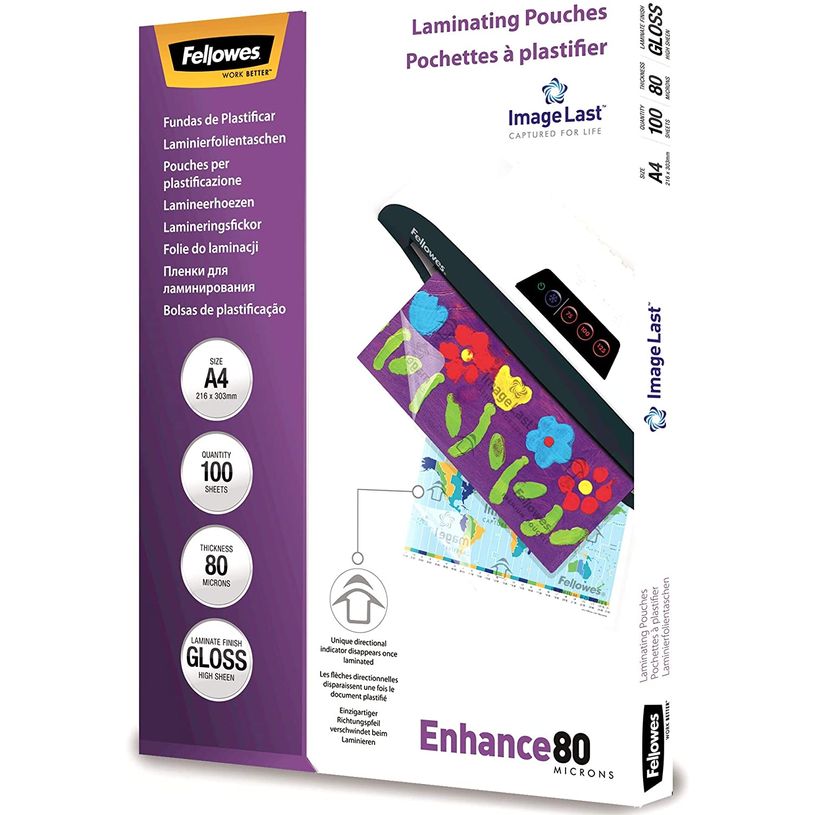 0077511530616-Fellowes - 100 pochettes de plastification A4 (216 x 303 mm) - 80 microns - brillantes -P_79140736_1-0