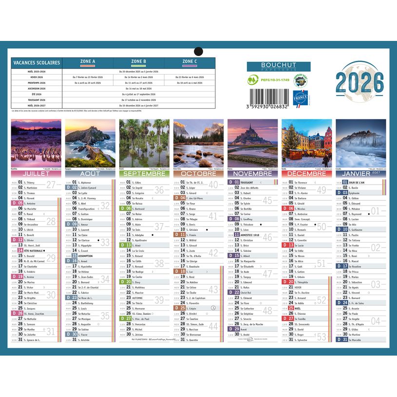 3592930026832-Bouchut Planète - Calendrier bancaire 7 mois par face - 21 x 26,5 cm--1