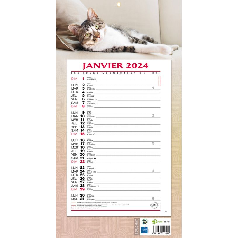 3592930026948-Bouchut 409 Animaux - Calendrier de bloc mensuel à feuillets - 19 x 36 cm-P_79142639_1-0