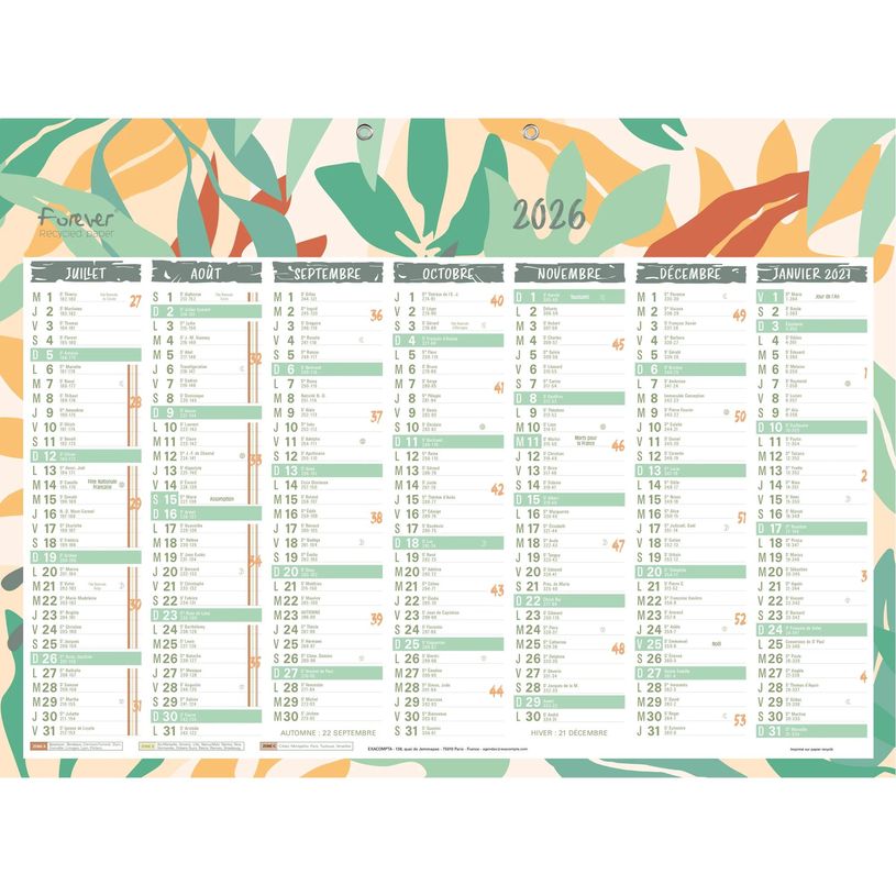 3660942004855-Calendrier recyclé Forever 7 mois par face - 40,5 x 55 cm - Exacompta--0