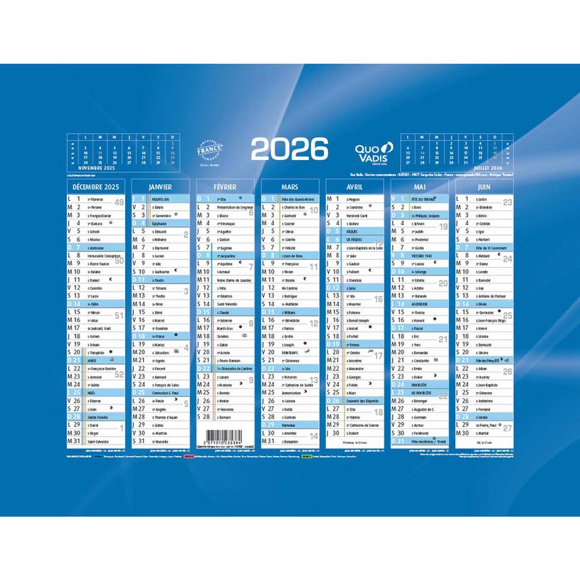 3371010235384-Quo Vadis - Calendrier bancaire 7 mois par face - 13,5 x 18 cm - bleu--0