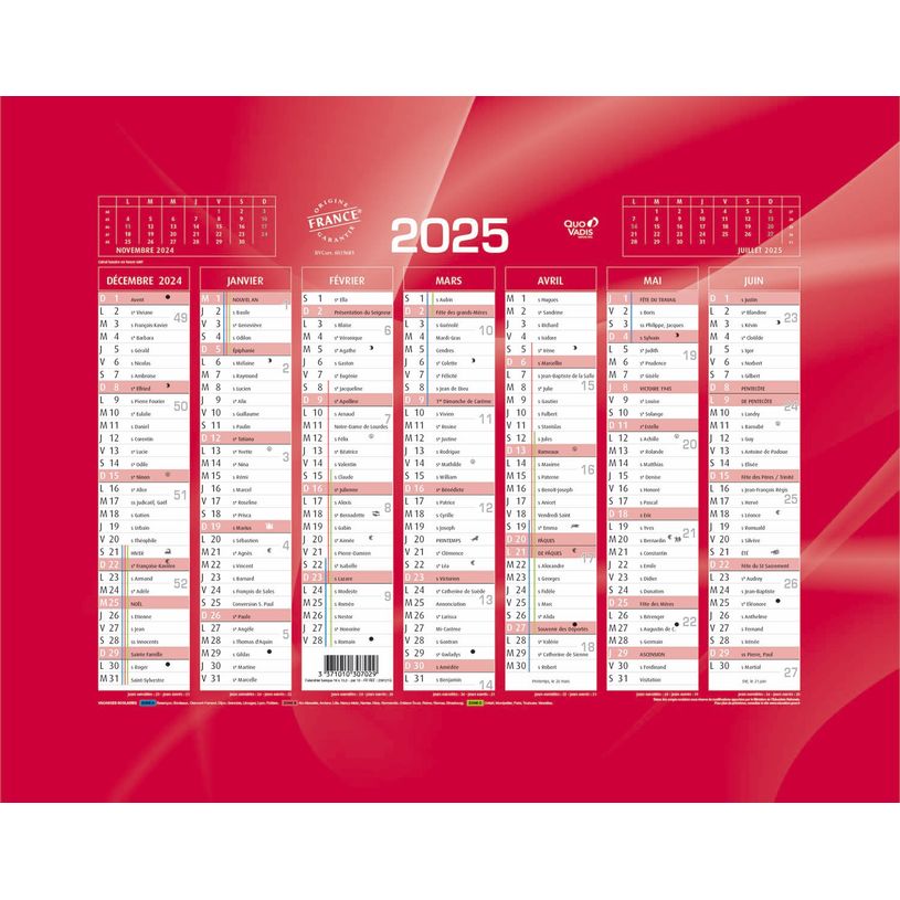 3371010307029-Quo Vadis - Calendrier bancaire 7 mois par face - 13,5 x 18 cm - rouge-P_79349433_1-0