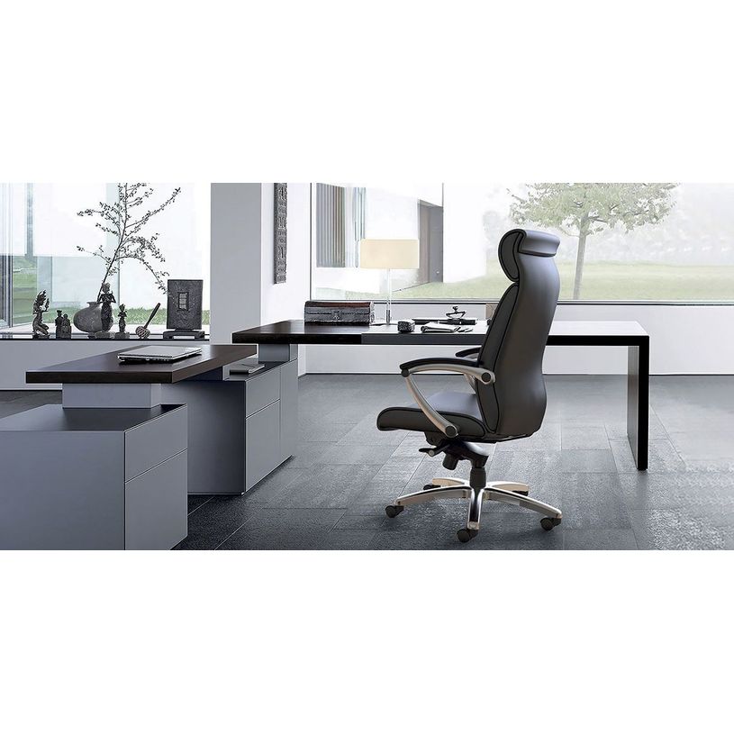 0000793561061-Fauteuil de bureau ergonomique GEORGE en cuir - Accoudoirs fixes - Noir -P_79356106_5-4