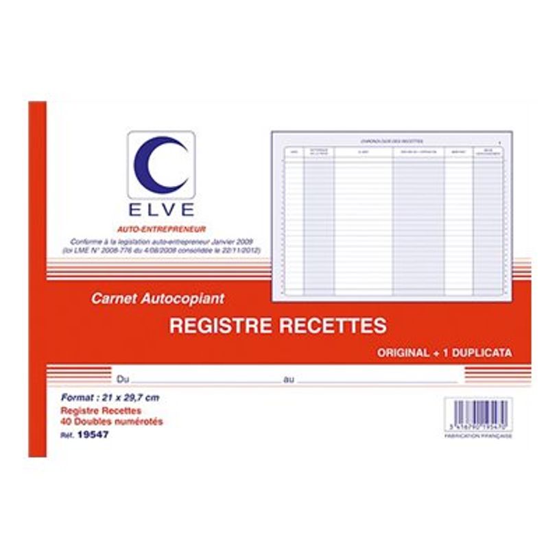 3416790195470-ELVE - Manifold Carnet de recettes/dépenses auto-entrepreneurs - 40 dupli - A4-P_79362532_1-0
