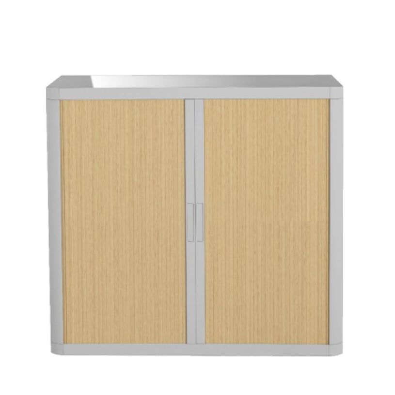 3660141930146-Armoire basse à rideaux EASY OFFICE - 110 x 104 x 41,5 cm - Corps et poignée gris - Ridea-P_79362566_1-0