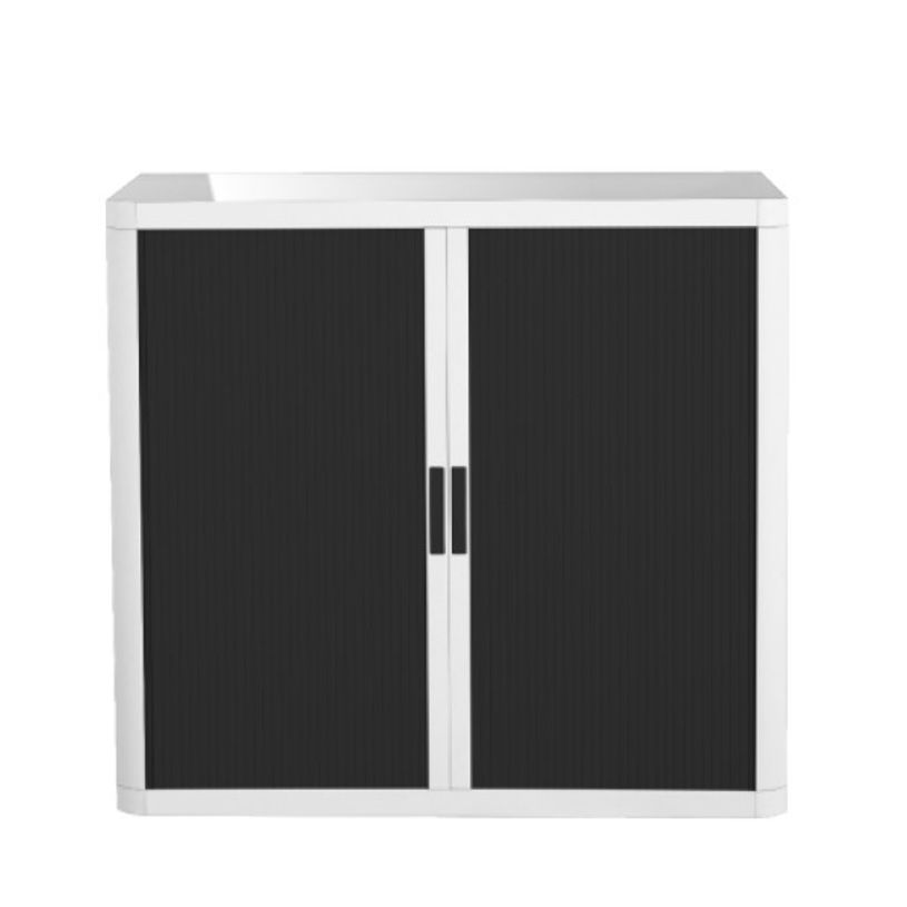 3660141930214-Armoire basse à rideaux EASY OFFICE - 110 x 104 x 41,5 cm - Corps blanc - Rideaux et poign-P_79362571_1-0