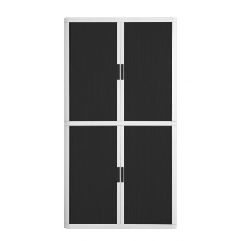 3660141930450-Armoire haute à rideaux EASY OFFICE - 110 x 204 x 41,5 cm - Corps blanc - Rideaux et poign-P_79362591_1-0