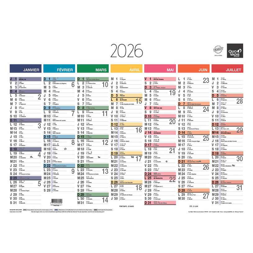 3371010323258-Quo Vadis Arc en Ciel - Calendrier 7 mois par face - 40,5 x 55 cm--0