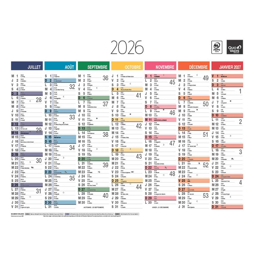3371010323272-Quo Vadis Arc en Ciel - Calendrier 7 mois par face - 33,5 x 43 cm--1