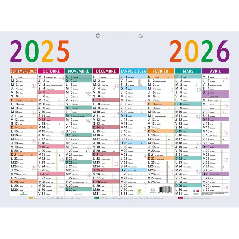 3660942032582-Calendrier Multicolore 55 x 40,5 cm - 16 mois - Exacompta-P_79365167_1-0