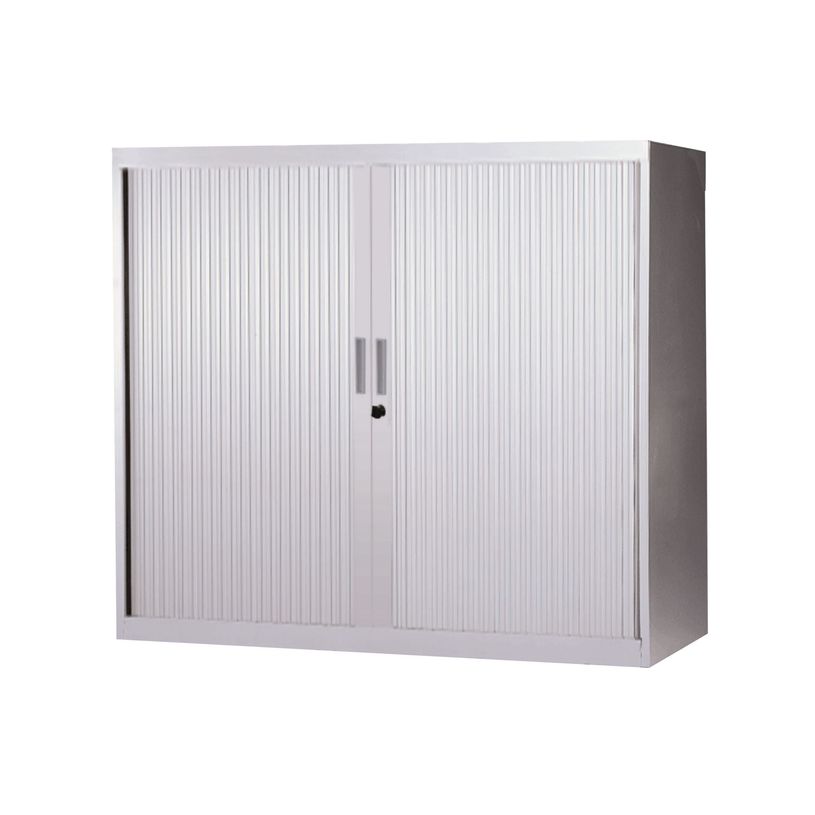 3700339871414-Armoire basse à rideaux - L120  x H105 x P43 cm - 2 tablettes - gris clair-P_79367696_1-0