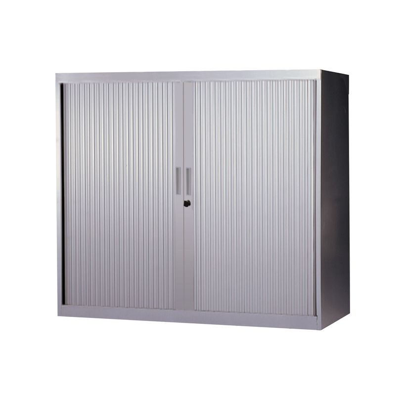 3700339871452-Armoire basse à rideaux - L120  x H105 x P43 cm - 2 tablettes - silver-P_79367700_1-0