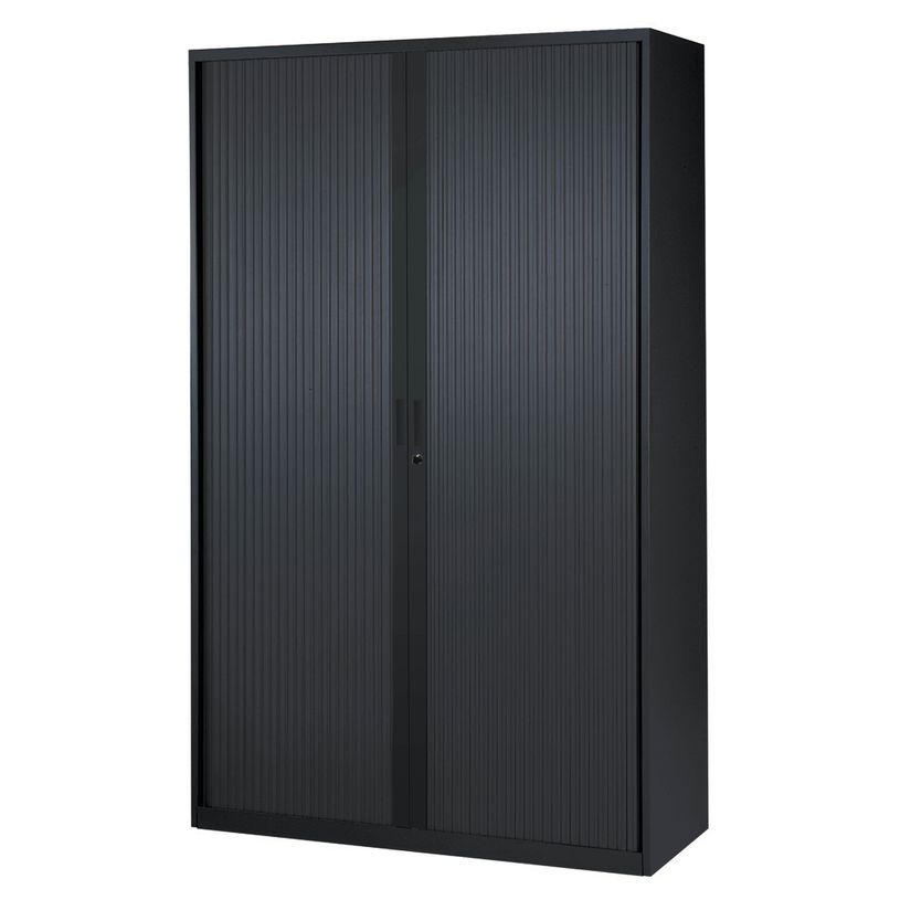 0000793677090-Armoire haute à rideaux - L120  x H198 x P43 cm - 4 tablettes - noir-P_79367709_1-0