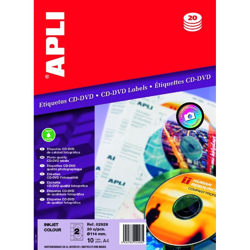 8410782029281-Apli Agipa - 20 Étiquettes adhésives CD/DVD photo glossy blanches - Ø 114 / Ø 41 mm - r-P_79384515_1-0