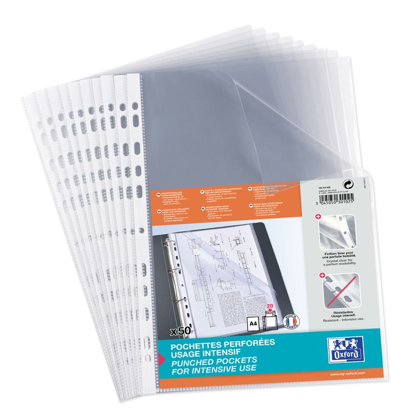 3045050301025-Oxford - 50 Pochettes perforées - A4 - lisse - pour 20 feuilles - 9/100-P_79389219_1-0