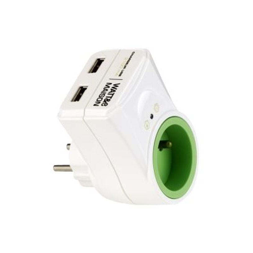 3760110682677-WATT & CO - Prise parafoudre rotative 360°16A + chargeur 2 ports USB-P_79390328_1-0