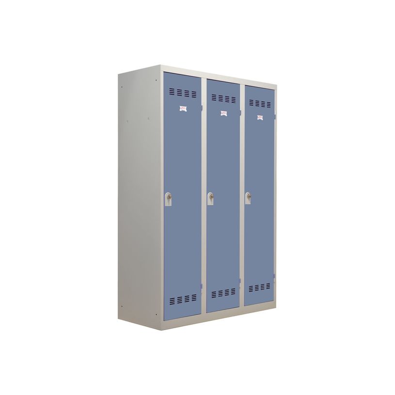 3219093114113-Vestiaire Industrie Salissante - 3 portes - 180 x 120 x 50 cm - gris/beu-P_79401177_1-0