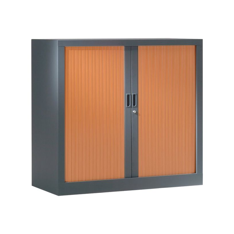 3219095805217-Armoire basse monobloc à rideaux GENERIC - 100 x 120 x 43 cm - anthracite/imitation merisi-P_79401214_2-0