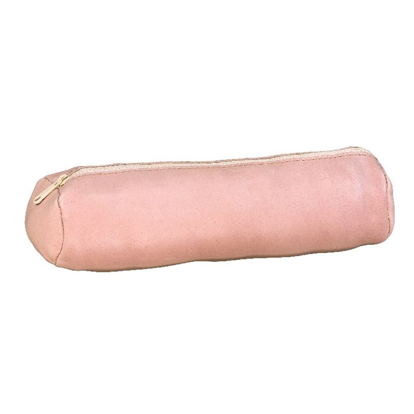 3020120211626-Trousse ronde Oxford - 1 compartiment - cuir teinté rose pâle-P_79405318_1-0