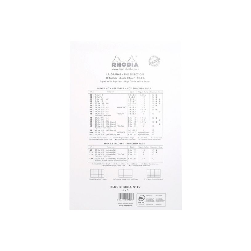 3037920192017-Rhodia - Bloc notes N°19 - A4+ - 160 pages - petits carreaux - 80g - blanc-P_79406646_3-1