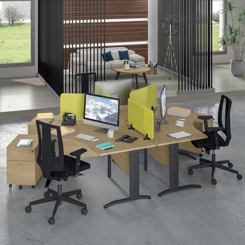 3253310150386-Bureau symétrique 120° IDRA - L185 cm - Pieds anthracite - plateau imitation Erable-P_79408667_5-1