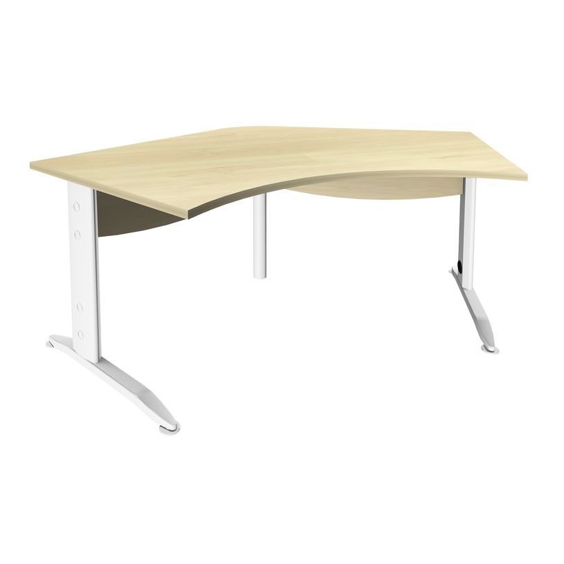 3253310150461-Bureau symétrique 120° IDRA - L185 cm - Pieds blanc - plateau imitation Erable-P_79408675_1-0