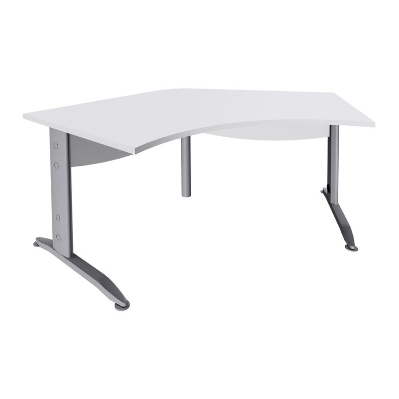 3253310150546-Bureau symétrique 120° IDRA - L185 cm - Pieds aluminium - plateau Blanc perle-P_79408683_1-0