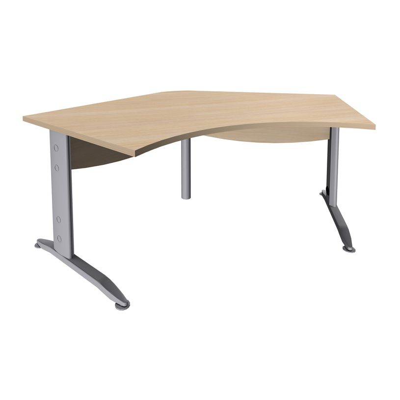 3253310150782-Bureau symétrique 120° IDRA - L185 cm - Pieds aluminium - plateau imitation Chêne clair-P_79408707_1-0