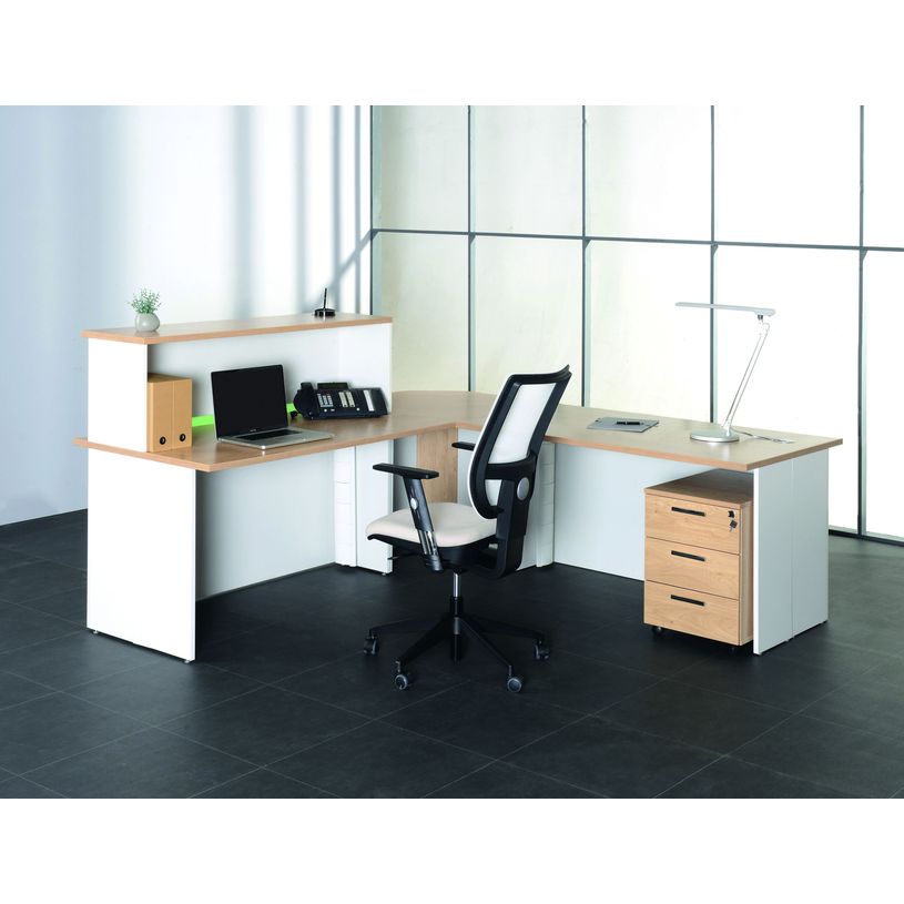 3253310151260-Banque d'accueil LUMINA - avec réhausse - L140 x H115 x P80 cm - Bande translucide Blanche -P_79408755_3-2