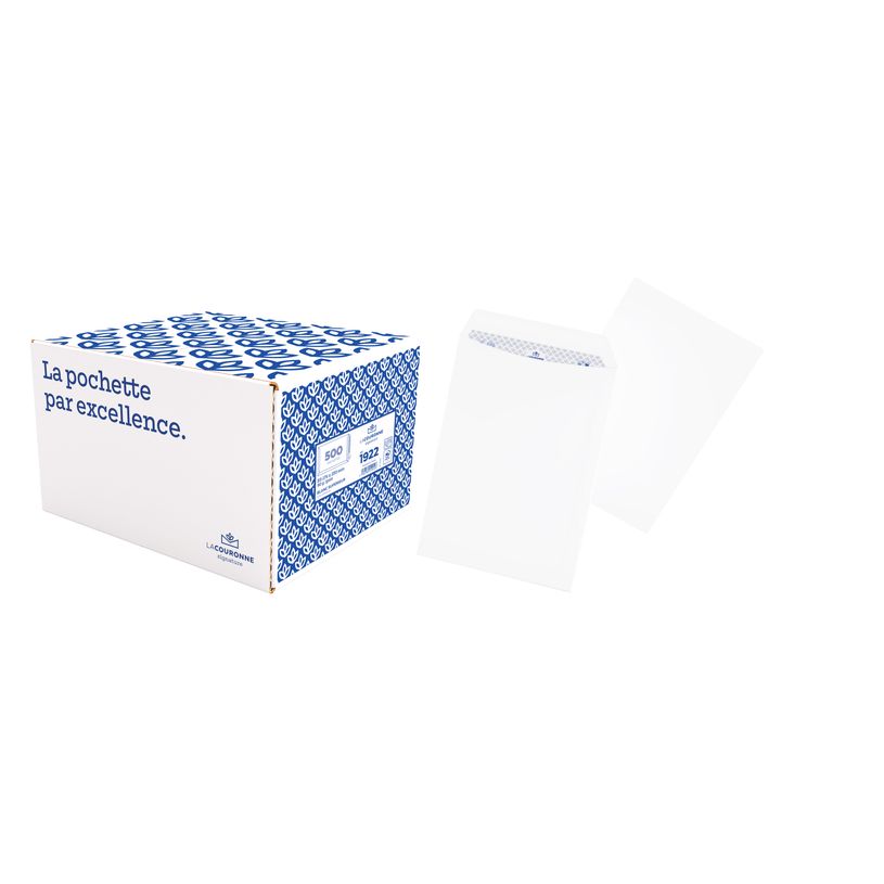 3240180019226-La Couronne - 500 Pochettes B5 250 x 176 mm - 90 gr - sans fenêtre - blanc - bande auto-adhésive--0