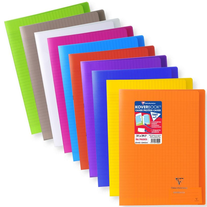 3037929714012-Clairefontaine Koverbook - Cahier polypro A4 (21x29,7 cm) - 96 pages - grands carreaux (Seyes) - disponib-P_79409489_1-0