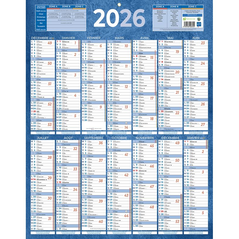 3592930026504-Bouchut 229 - Calendrier bancaire recto 14 mois - 55 x 43 cm - bleu--0