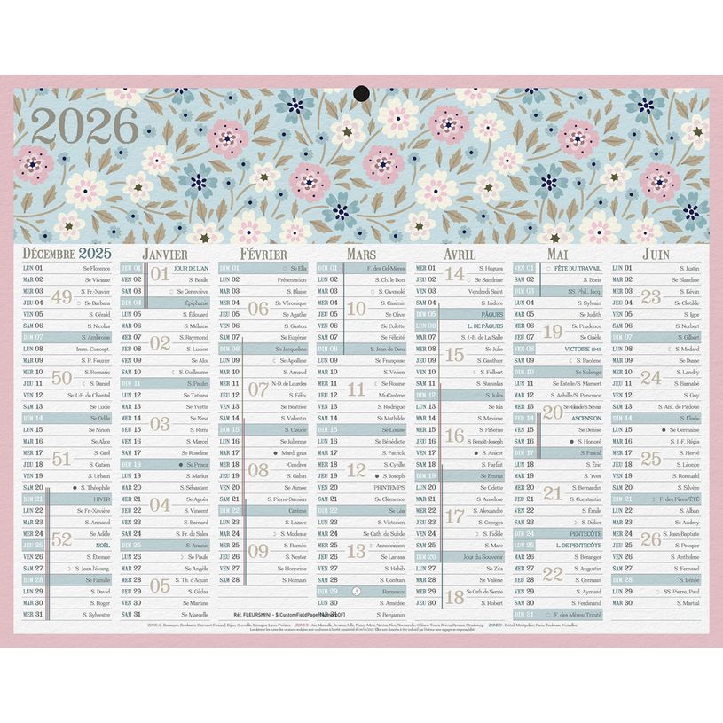 3592930026719-Bouchut Fleurs - Calendrier bancaire 7 mois par face - 21 x 26,5 cm--0