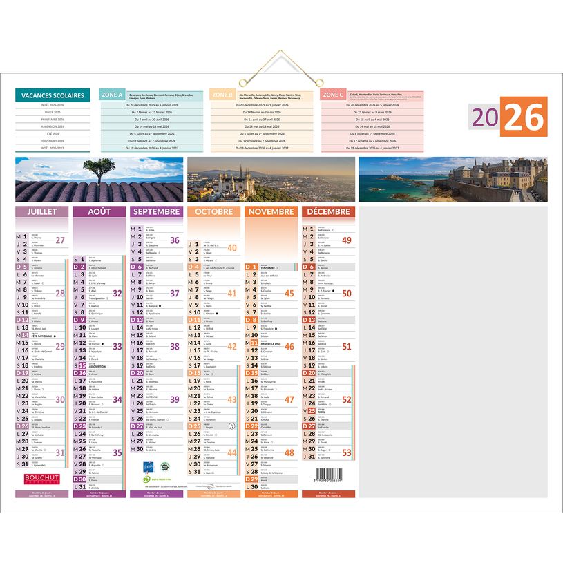 3592930026689-Calendrier bancaire effaçable année civile + 1 feutre effaçable BOUCHUT "4 Saisons - Effaçable" 43 --1