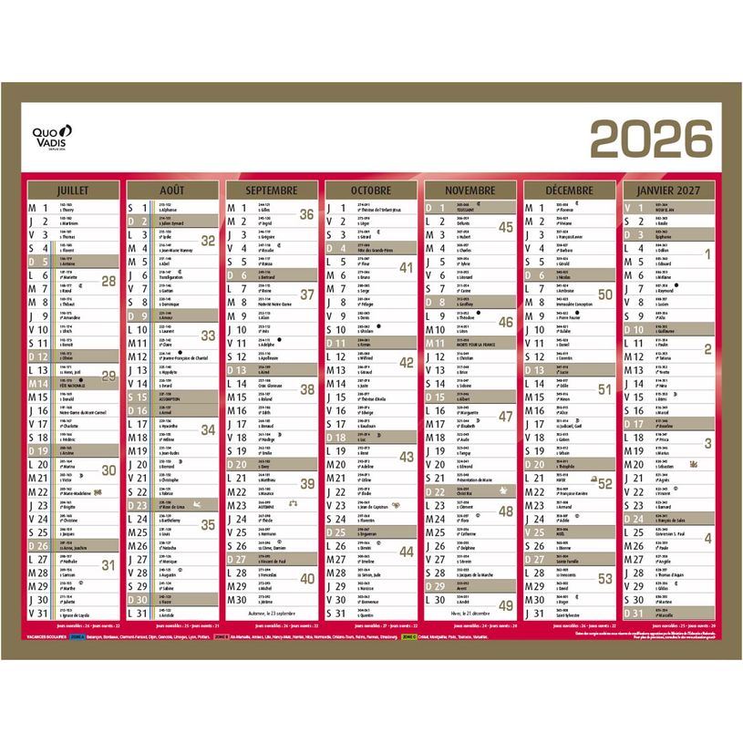 3371017525365-Quo Vadis - Calendrier bancaire 7 mois par face - 33 x 43 cm - or--1
