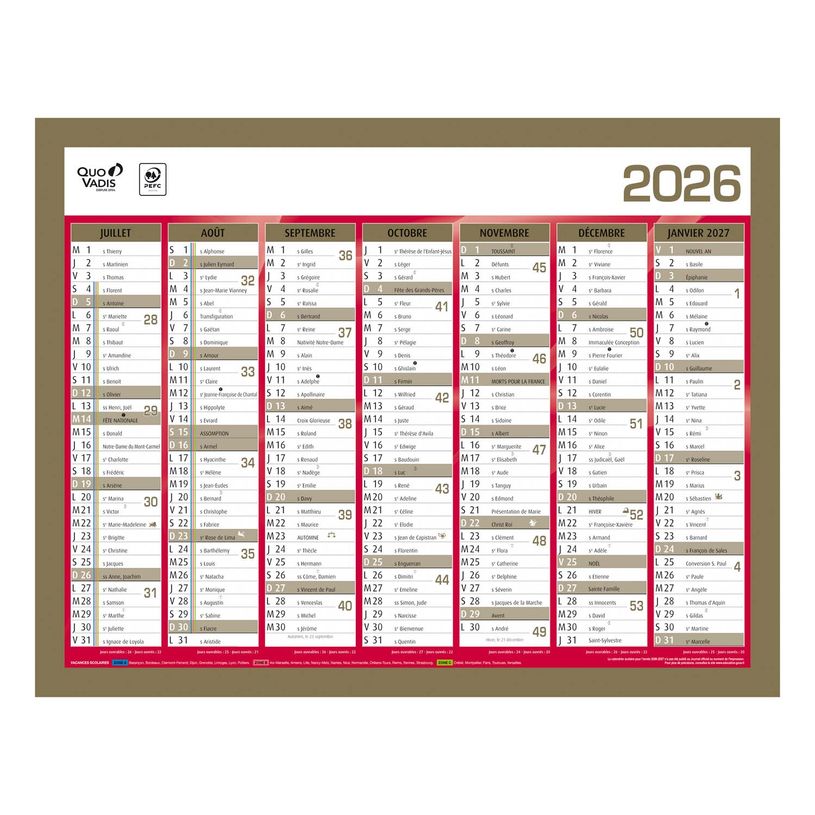 3371017525372-Quo Vadis - Calendrier bancaire 7 mois par face - 21 x 27 cm - or--1