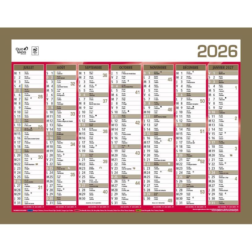 3371017525389-Quo Vadis - Calendrier bancaire 7 mois par face - 40,5 x 55 cm - or--1