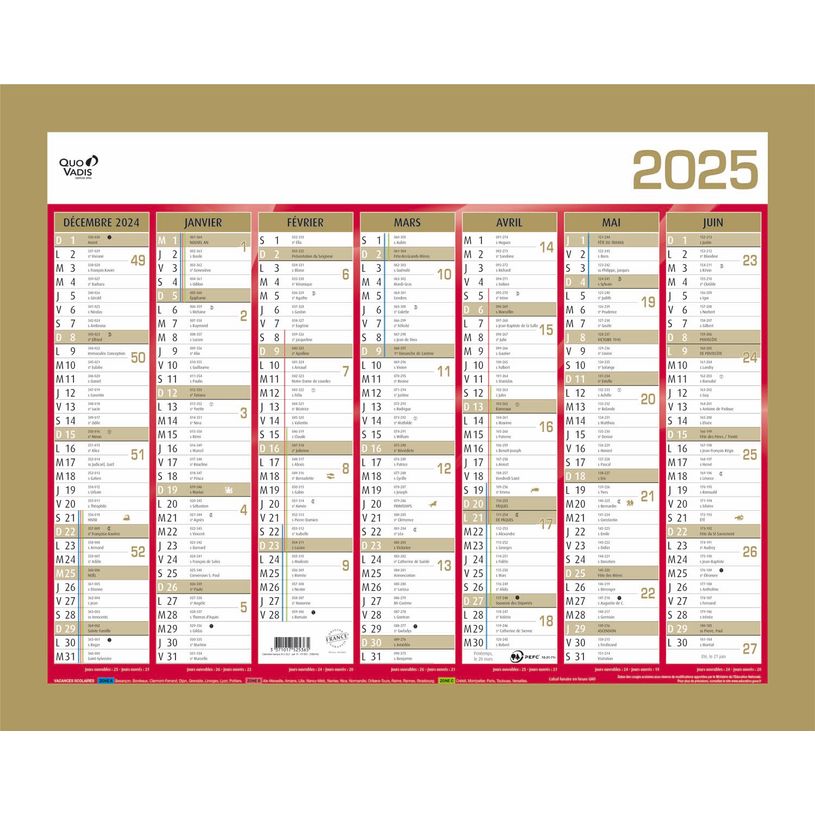 3371017525365-Quo Vadis - Calendrier bancaire 7 mois par face - 33 x 43 cm - or-P_79410343_1-0
