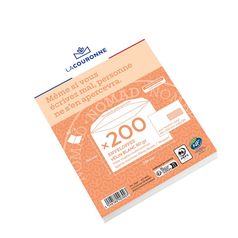 3240180215611-La Couronne - 200 Enveloppes C5 162 x 229 mm - 80 gr - fenêtre 45x100 mm - blanc--0