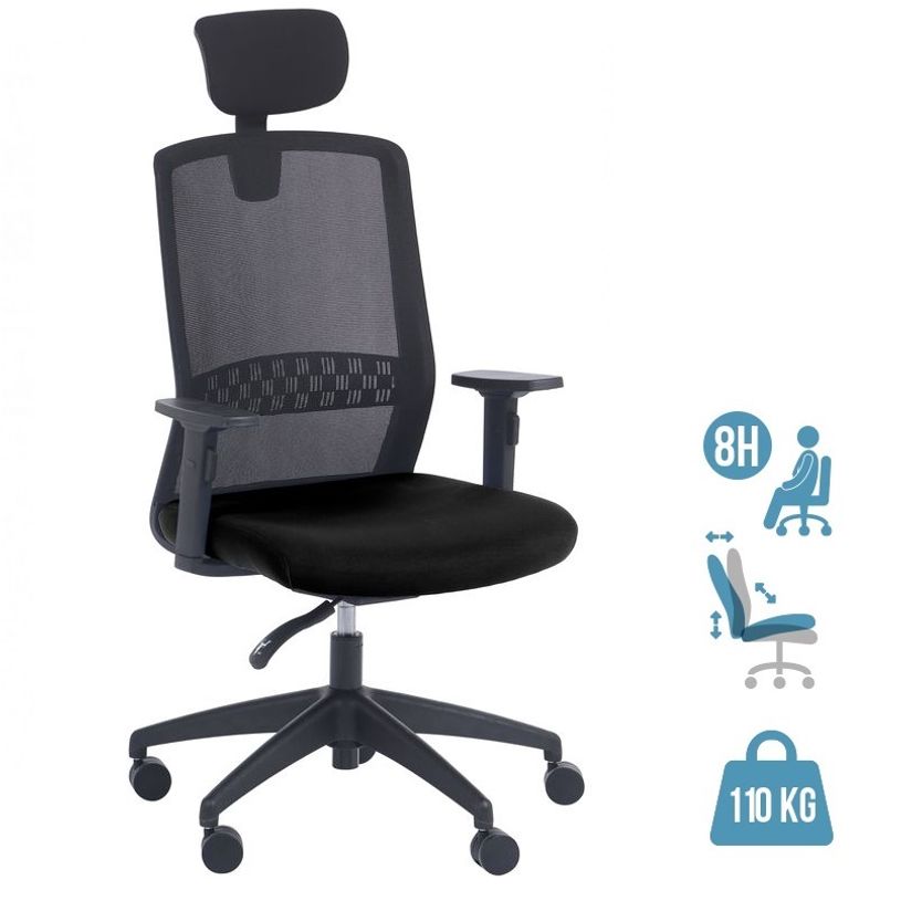 3760185028615-Fauteuil de bureau SCOTT - accoudoirs réglables - appuie-tête réglable - noir-P_79419682_1-0