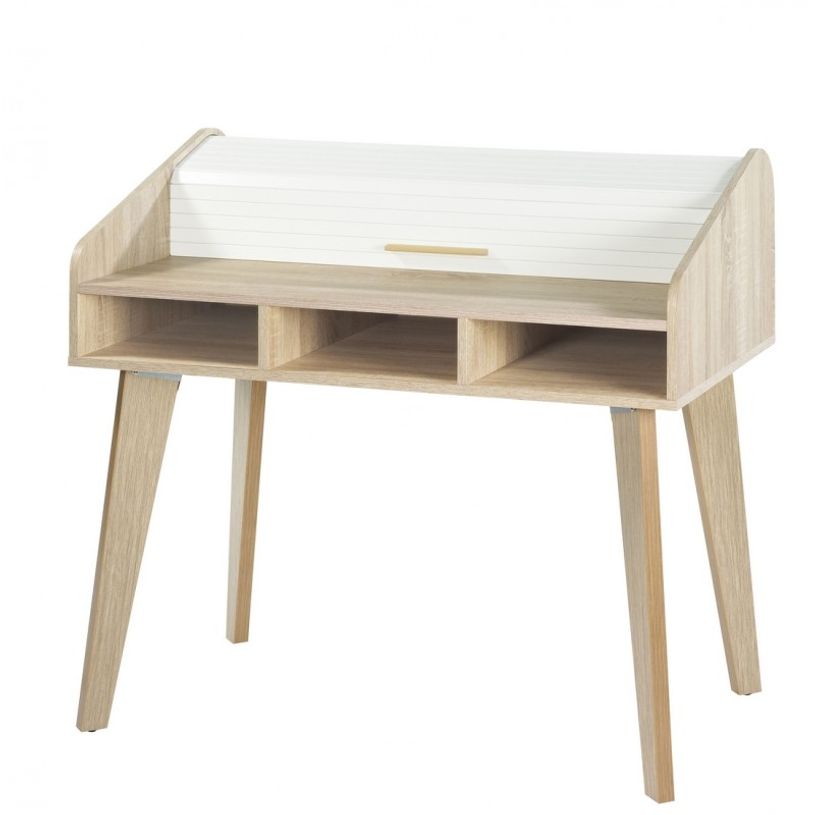 3253310153042-Bureau Cylindre Vintage - Pieds Chêne - 3 Niches - Rideau blanc-P_79419764_1-0